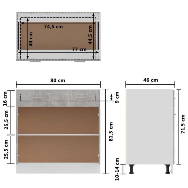 vidaXL Alalipastokaappi betoninharmaa 80x46x81,5 cm lastulevy