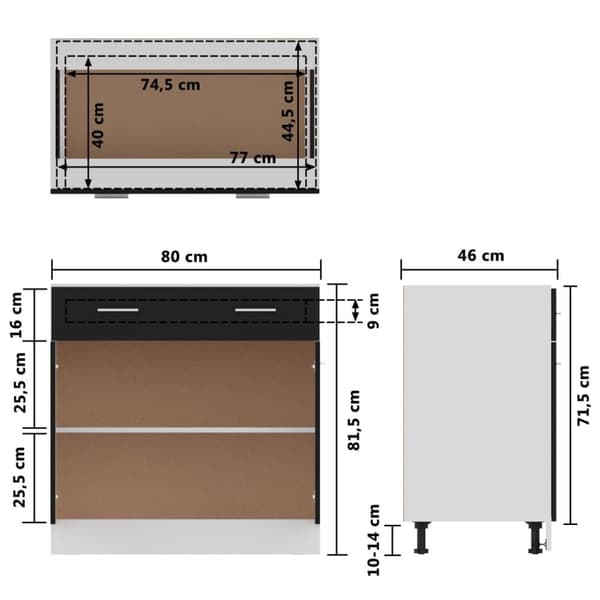 vidaXL skuffeunderskab 80x46x81,5 cm spånplade sort