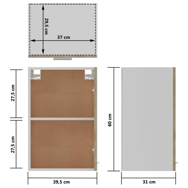 vidaXL vægskab 39,5x31x60 cm konstrueret træ sonoma-eg