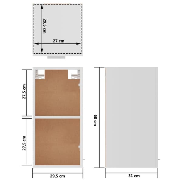 vidaXL vægskab 29,5x31x60 cm konstrueret træ hvid