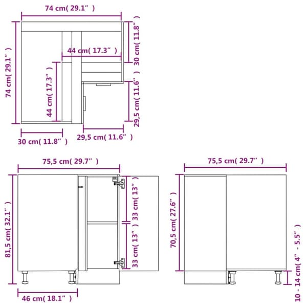 vidaXL hjørneunderskab 75,5x75,5x81,5 cm konstrueret træ sonoma-eg