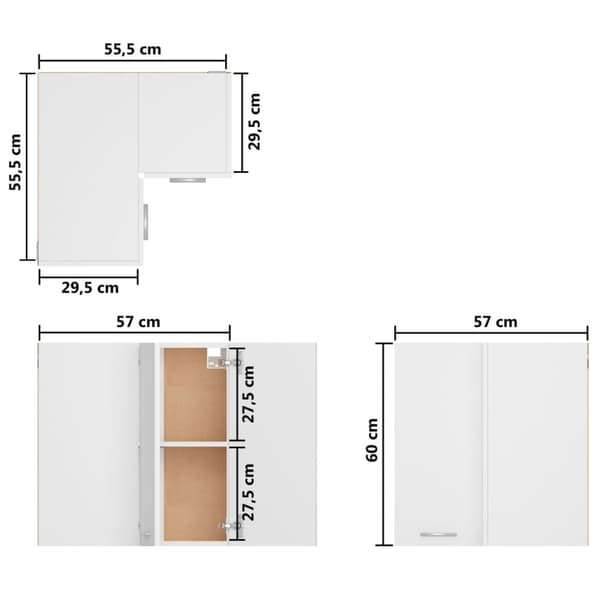 vidaXL væghængt hjørneskab 57x57x60 cm konstrueret træ hvid