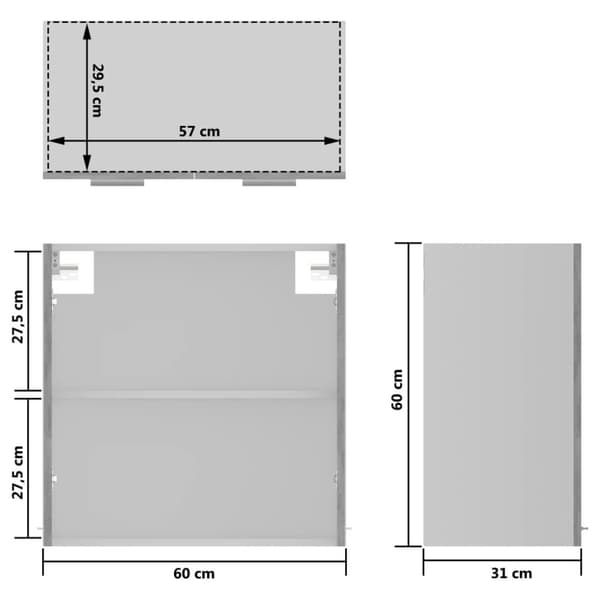 vidaXL vægskab med glaslåger 60x31x60 cm konstrueret træ betongrå