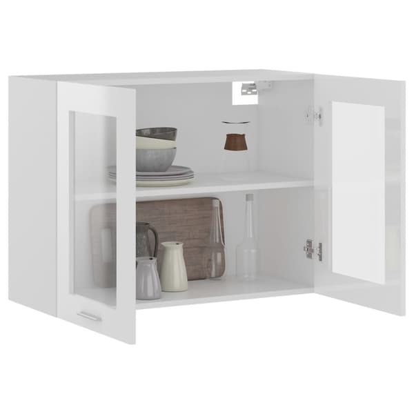 vidaXL vægskab med glaslåger 80x31x60 cm konstrueret træ hvid højglans