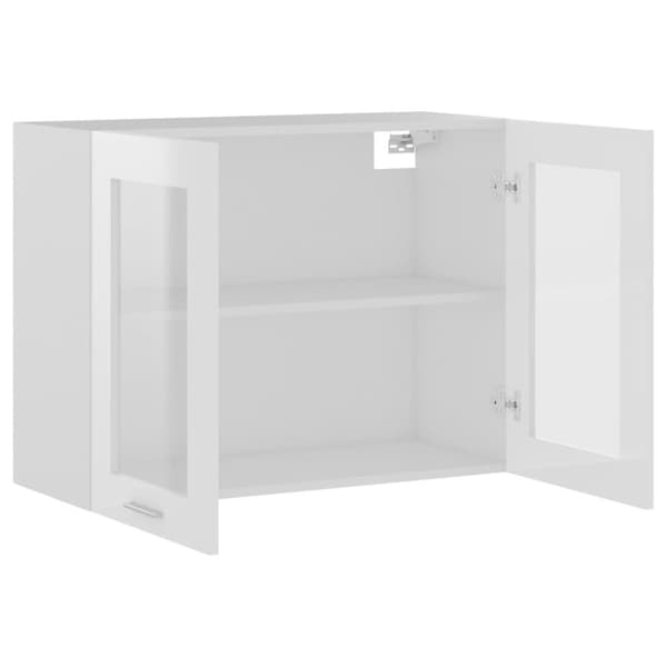 vidaXL vægskab med glaslåger 80x31x60 cm konstrueret træ hvid højglans