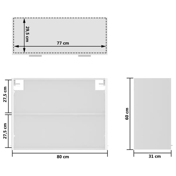 vidaXL vægskab med glaslåger 80x31x60 cm konstrueret træ hvid højglans