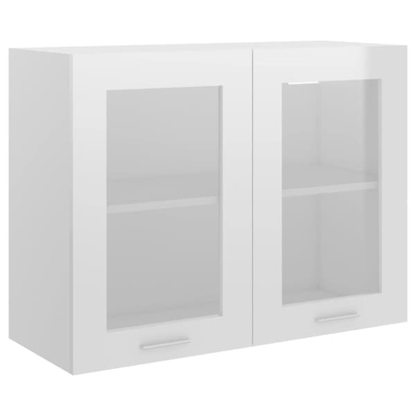 vidaXL vægskab med glaslåger 80x31x60 cm konstrueret træ hvid højglans