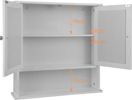 Badrumsskåp - vit - med spegel MDF 56x13x58,3 cm - Väggmonterat Badrumsskåp - med 3 hyllor Toalettskåp - Skåp