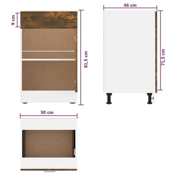 vidaXL Underskap med skuff røkt eik 50x46x81,5 cm konstruert tre