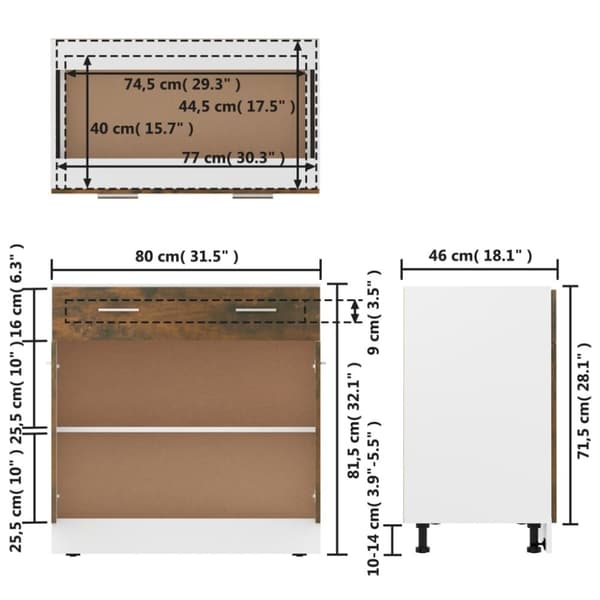 vidaXL Underskap med skuff røkt eik 80x46x81,5 cm konstruert tre