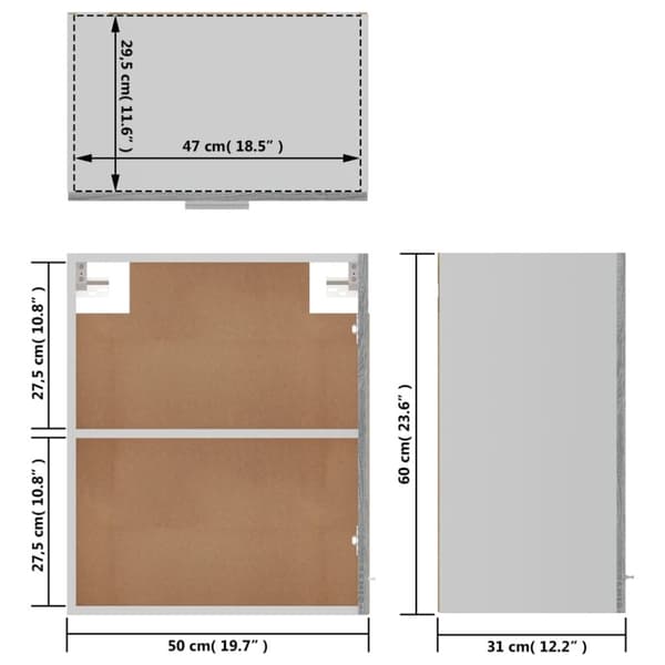 vidaXL vægskab 50x31x60 cm konstrueret træ grå sonoma-eg