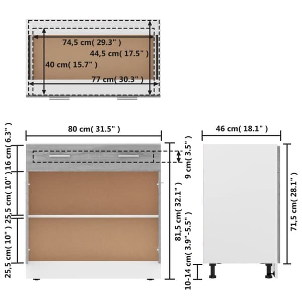 vidaXL køkkenskab m. skuffe 80x46x81,5 cm konstrueret træ grå sonoma