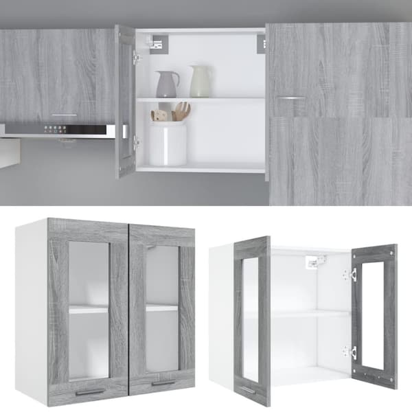 vidaXL væghængt glasskab 60x31x60 cm konstrueret træ grå sonoma-eg
