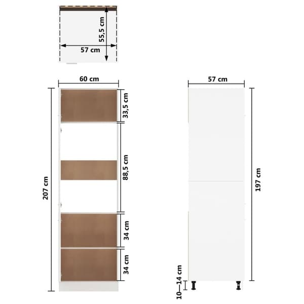 vidaXL indbygningsskab til køl 60x57x207cm konstrueret træ brun egetræ