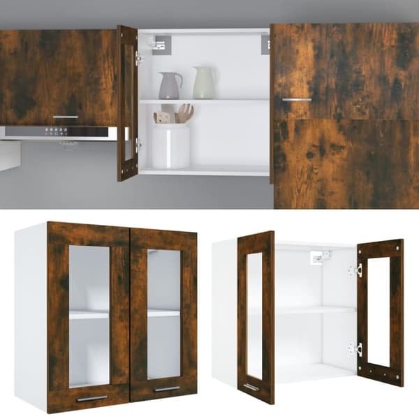 vidaXL Vegghengt glasskap "Lyon" røkt eik 60x31x60 cm konstruert tre
