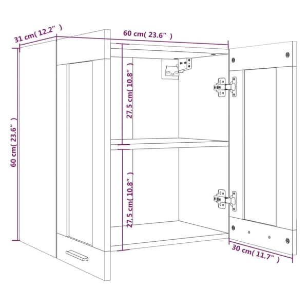 vidaXL Vegghengt glasskap "Lyon" røkt eik 60x31x60 cm konstruert tre