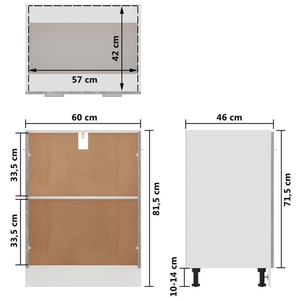 vidaXL Underskap "Lyon" grå sonoma 60x46x81,5 cm konstruert tre