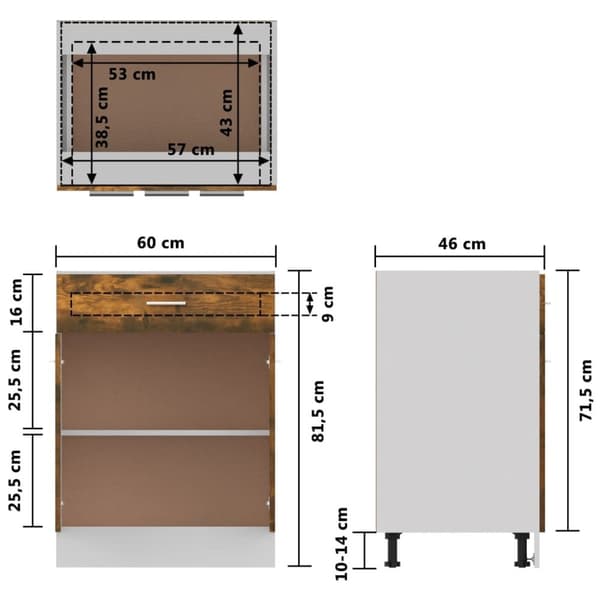 vidaXL Underskap med skuff røkt eik 60x46x81,5 cm konstruert tre