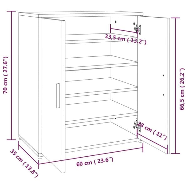 vidaXL Skoställ rökfärgad ek 60x35x70 cm konstruerat trä