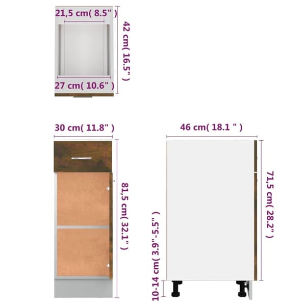 vidaXL Underskap med skuff røkt eik 30x46x81,5 cm konstruert tre
