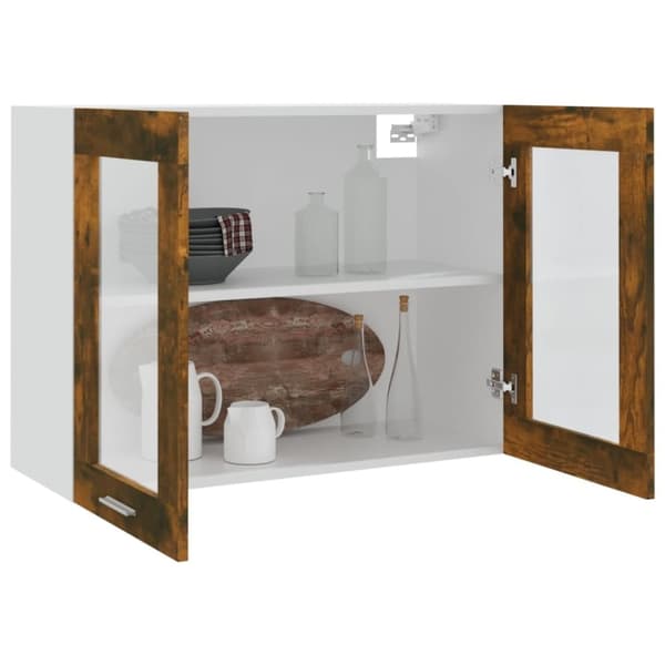 vidaXL væghængt glasskab 80x31x60 cm konstrueret træ røget egetræ