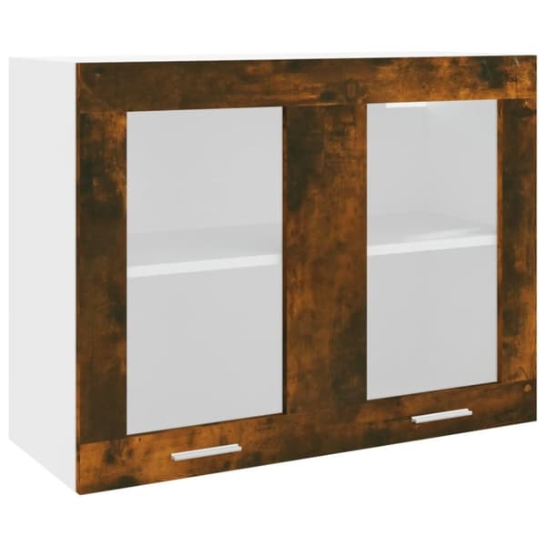 vidaXL væghængt glasskab 80x31x60 cm konstrueret træ røget egetræ