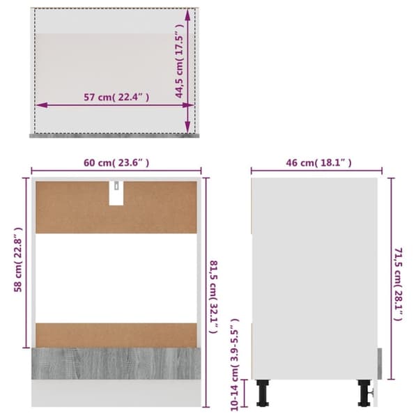vidaXL ovnskab 60x46x81,5 cm konstrueret træ grå sonoma-eg