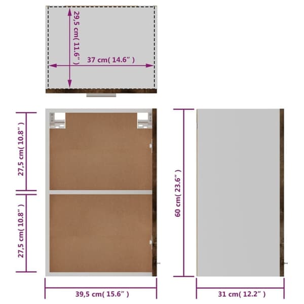 vidaXL Veggskap "Lyon" brun eik 39,5x31x60 cm konstruert tre