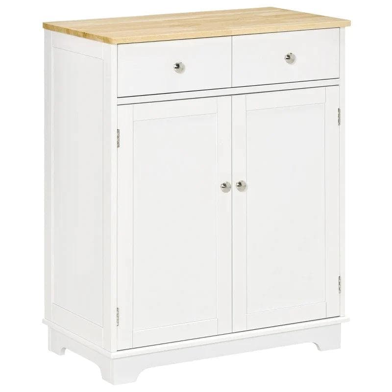 Rootz Kitchen Cabinet - Side Floor Cabinet - Storage Cabinet - 2 Drawers - Dining Room - Living Room - White