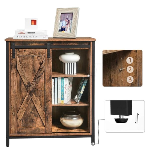 Rootz senkki - Keittiökaappi - Liukuovi - Säädettävät hyllyt - Kylpyhuonekaappi - Teollinen muotoilu - Vintage ruskea-musta (70 x 30 x 80 cm)