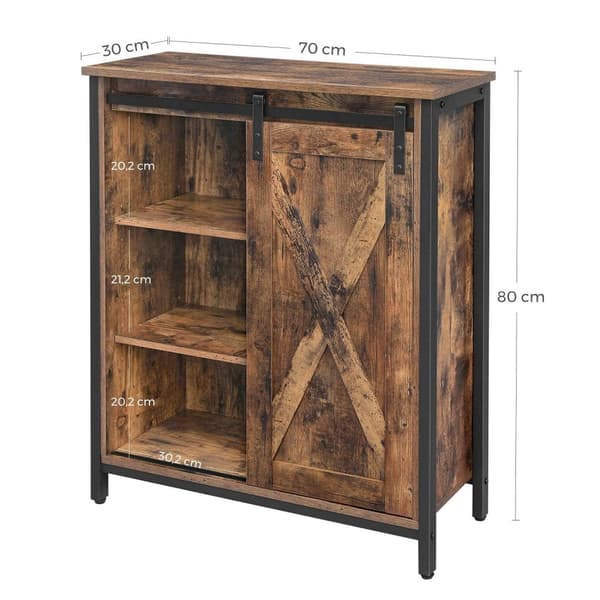 Rootz senkki - Keittiökaappi - Liukuovi - Säädettävät hyllyt - Kylpyhuonekaappi - Teollinen muotoilu - Vintage ruskea-musta (70 x 30 x 80 cm)
