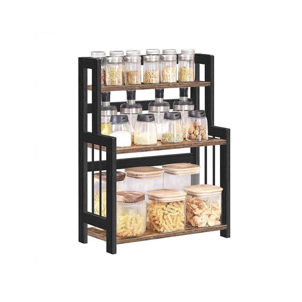 Rootz Spice Rack - Kryddställ Organizer - 3 nivåer Kryddställ - Kryddhylla - Vintage Brun/Svart - 41 x 18 x 53 cm