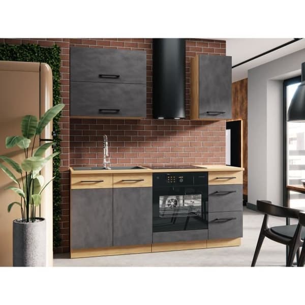 ROCK högskåp - Melamin med lancelot ek och materegrå dekor - 1 dörr - L60 x H72 cm
