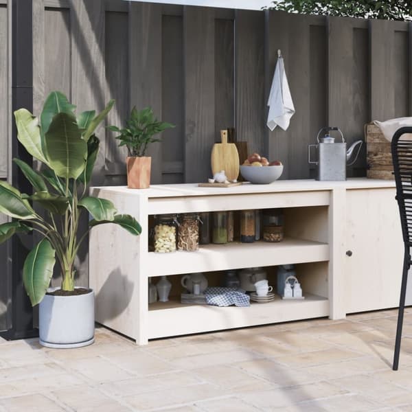 vidaXL udendørs køkkenskab 106x55x64 cm massivt fyrretræ hvid