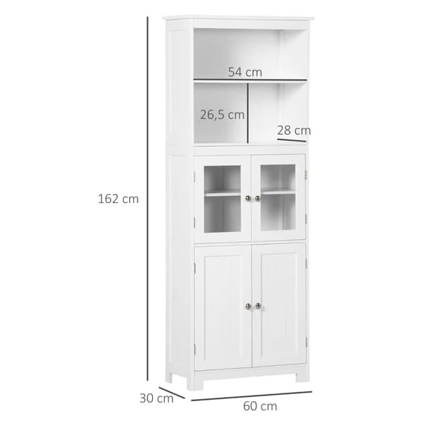 Rootz Køkkenskab - 2 hylder - Vitrineskab - Skabsrum - MDF - Hærdet glas - Hvid - 60 x 29 x 162 cm