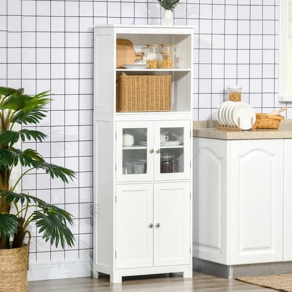 Rootz Køkkenskab - 2 hylder - Vitrineskab - Skabsrum - MDF - Hærdet glas - Hvid - 60 x 29 x 162 cm