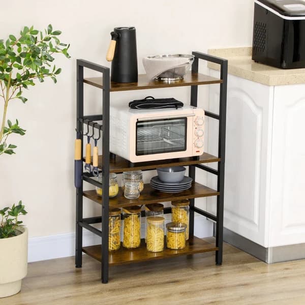 Rootz Køkkenhylde - Industrielt design - 4 hylder - 4 kroge - Ståhylde - Hylde - Brun + Sort - 65cm x 30cm x 102cm
