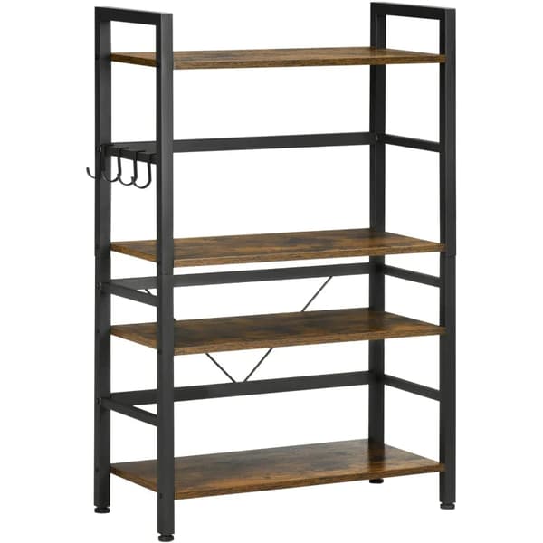 Rootz Køkkenhylde - Industrielt design - 4 hylder - 4 kroge - Ståhylde - Hylde - Brun + Sort - 65cm x 30cm x 102cm