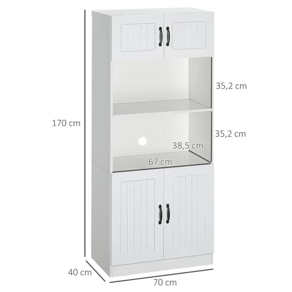 Rootz-keittiökaappi - Buffet-keittiön kaappi - maalaistalon tyyli - 2 kaappia - 2 hyllyä - lastulevy - valkoinen - 70 cm x 40 cm x 170 cm
