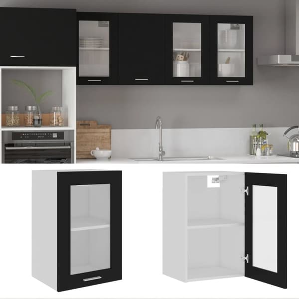 vidaXL Seinäkaappi lasilla musta 40x31x60 cm tekninen puu - Keittiökaapit