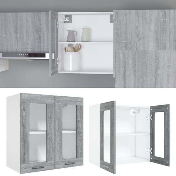 vidaXL væghængt glasskab 60x31x60 cm konstrueret træ grå sonoma-eg -  Køkkenskabe