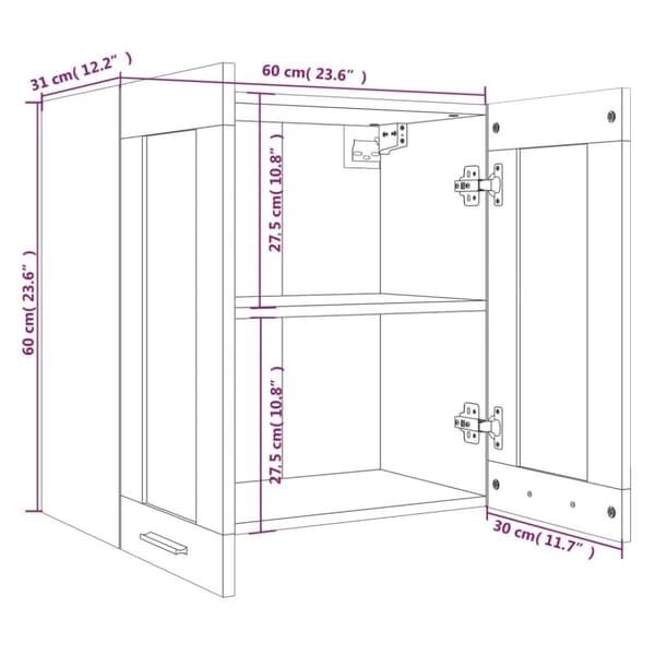 vidaXL væghængt glasskab 60x31x60 cm konstrueret træ grå sonoma-eg -  Køkkenskabe