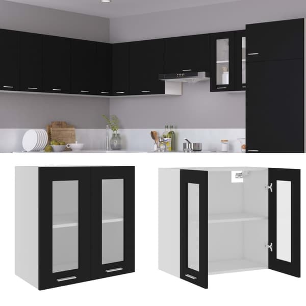 vidaXL Seinäkaappi lasilla musta 60x31x60 cm tekninen puu -  Keittiökaapit