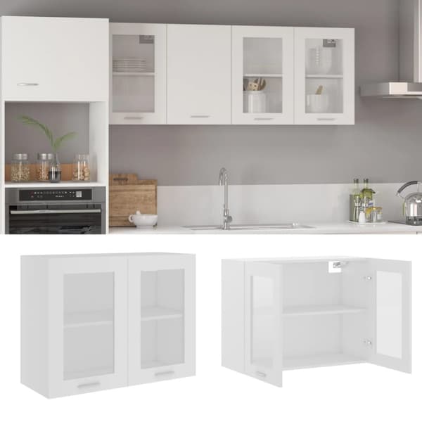 vidaXL væghængt glasskab 80x31x60 cm konstrueret træ hvid -  Køkkenskabe