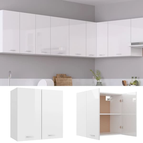 vidaXL Seinäkaappi korkeakiilto valkoinen 60x31x60 cm tekninen puu -  Keittiökaapit