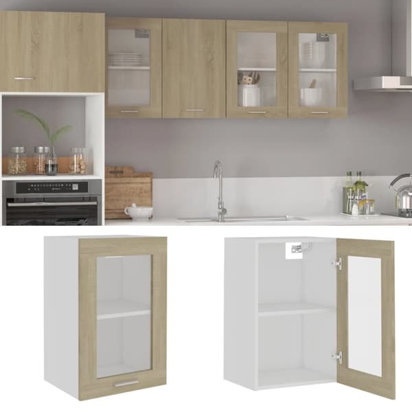 vidaXL Seinäkaappi lasilla Sonoma-tammi 40x31x60 cm tekninen puu -  Keittiökaapit