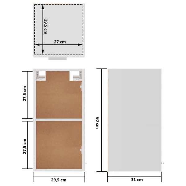 vidaXL Seinäkaappi valkoinen 29,5x31x60 cm tekninen puu - Keittiökaapit