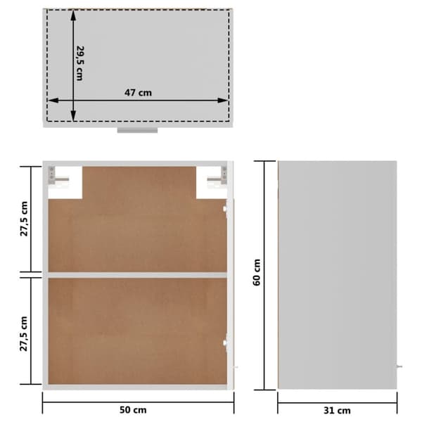 vidaXL vægskab 50x31x60 cm spånplade hvid højglans - Køkkenskabe