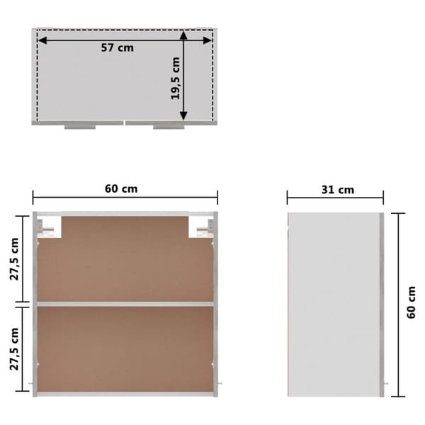 vidaXL vægskab 60x31x60 cm spånplade betongrå -  Køkkenskabe