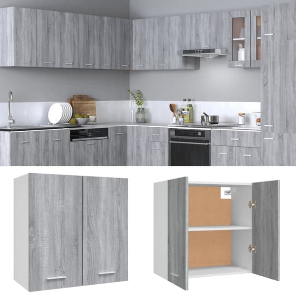 vidaXL Riippuva kaappi harmaa Sonoma 60x31x60 cm tekninen puu - Keittiökaapit